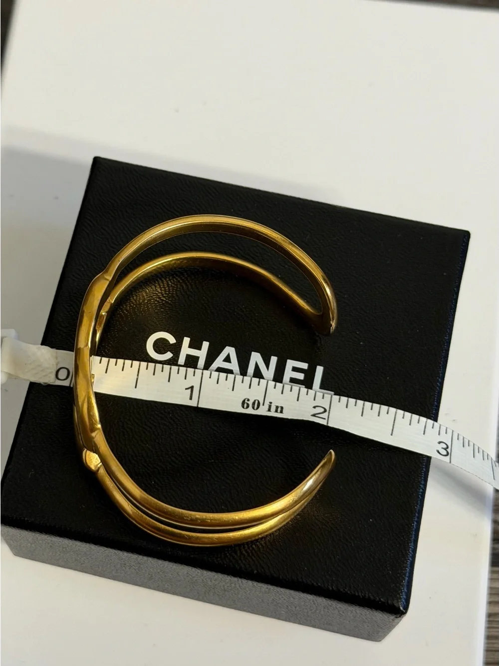 CHANEL Vintage Gold CC Logo Cuff Bracelet